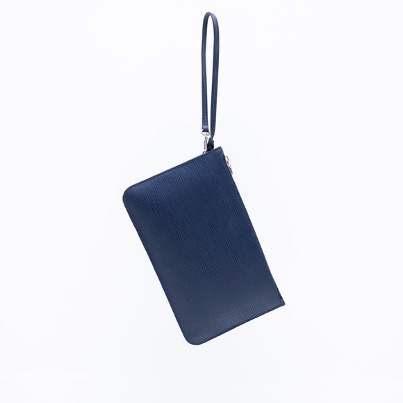 LOUIS VUITTON  Blue Marine Epi Leather Neverfull ‎ WRISTLET Pochette Fuschia - Picture 1 of 12